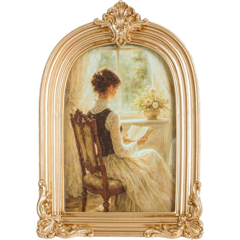 Vintage Gold Arched Picture Frame 4x6 Antique Resin Glass Tabletop Wall Decor